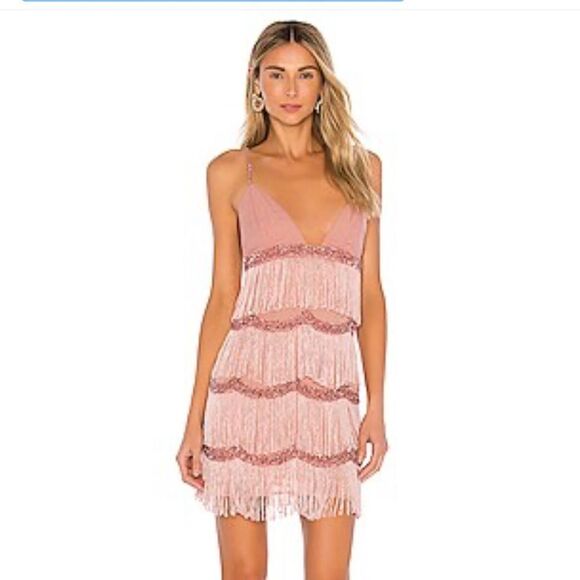 NBD Carter Fringe Mini Dress Pink Embellished sequin party Revolve Sz M $368 - Picture 1 of 9